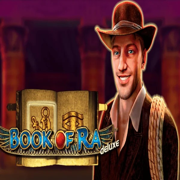 Book of Ra Deluxe online game logo by Novomatic on lizzarocasino.com